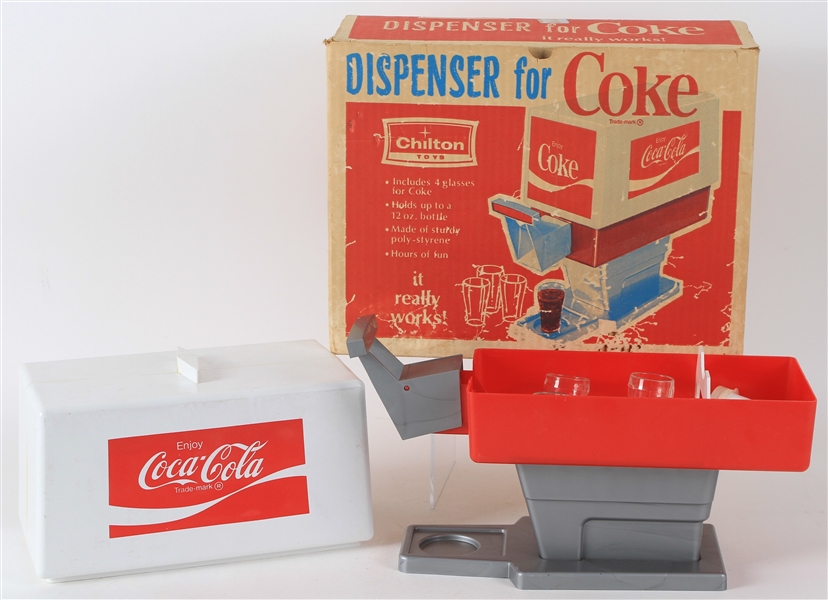 1960s Coca Cola Soda Dispenser w/ Original Box & All Four Glasses 