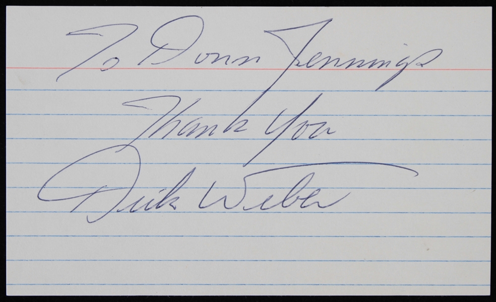 1970s Dick Weber Pro Bowler Signed 3" x 5" Index Card (JSA)