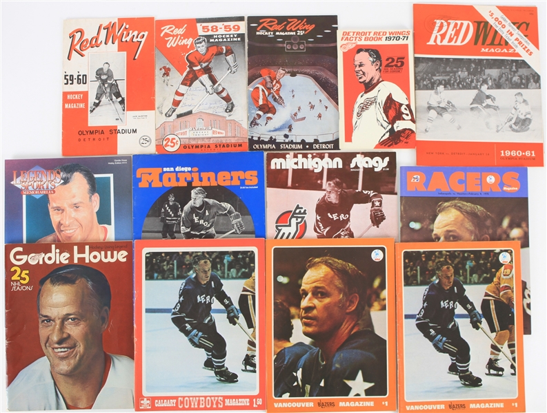 1960s-70s Gordie Howe Detroit Red Wings Houston Aeroes New England Whalers Program Collection - Lot of 65