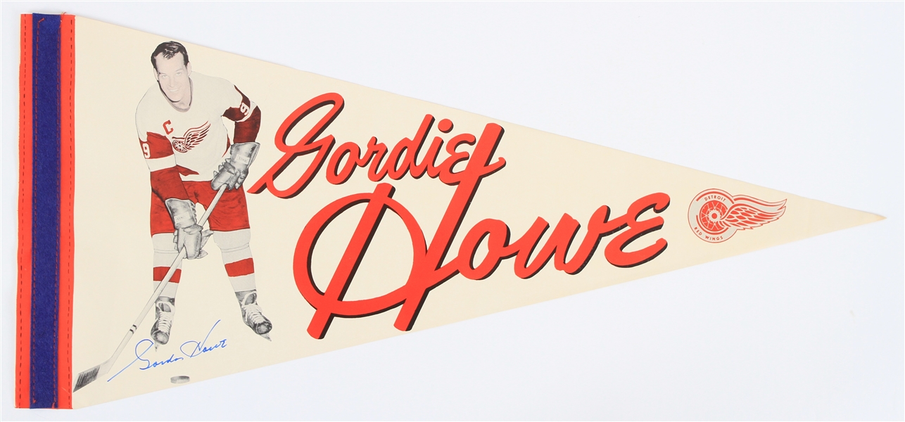 2000s Gordie Howe Detroit Red Wings Signed 23" Player Pennant (JSA)