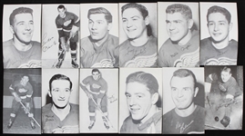 1950s-60s Detroit Red Wings Player Postcards - Lot of 18 w/ Gordie Howe, Terry Sawchuk, Marcel Pronovost, Red Kelly & More