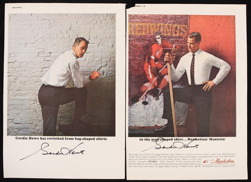 1960s Gordie Howe Detroit Red Wings Signed Manhattan Menswear Advertisements - Lot of 2 (JSA)