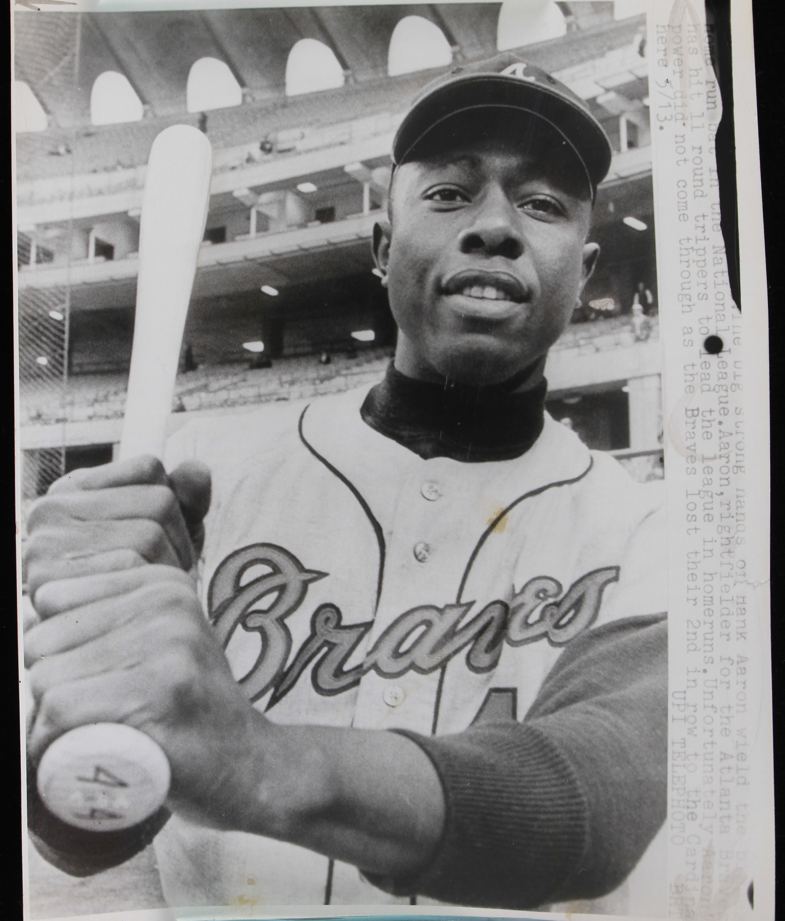 Lot Detail - 1966 Hank Aaron Atlanta Braves 6x8 Black And White Photo