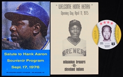 1975-1976 Hank Aaron Milwaukee Brewers Memoriabilia (Lot of 3)