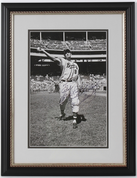 1953-62 Joe Adcock Milwaukee Braves Signed 15" x 20" Framed Photos (JSA)