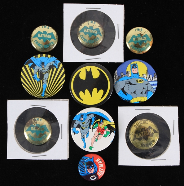 Vintage Batman 1 and 1.5" Pressback Pins (Lot of 10)