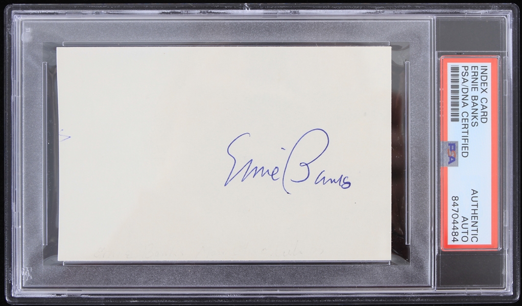 1970s Ernie Banks Chicago Cubs Signed 3" x 4.75" Index Card (PSA Slabbed Authentic)