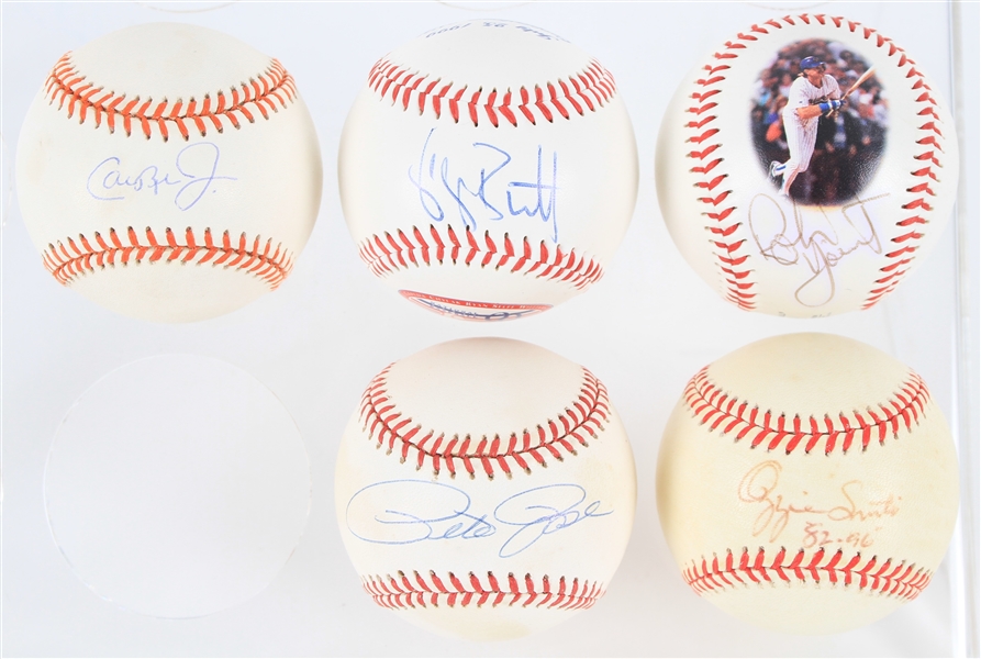 1990s Signed Baseball Collection - Lot of 5 w/ Cal Ripken Jr. 2130/2131, Pete Rose, Robin Yount HOF, George Brett HOF & Ozzie Smith (JSA)