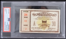 1932 X Olympiad Opening Ceremony Ticket Stub (PSA Slabbed) "Starring Buster Crabbe, Flash Gordon, Buck Rogers, Tarzan"