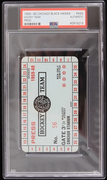 1959-1960 Chicago Blackhawks Press Pass (PSA Slabbed)