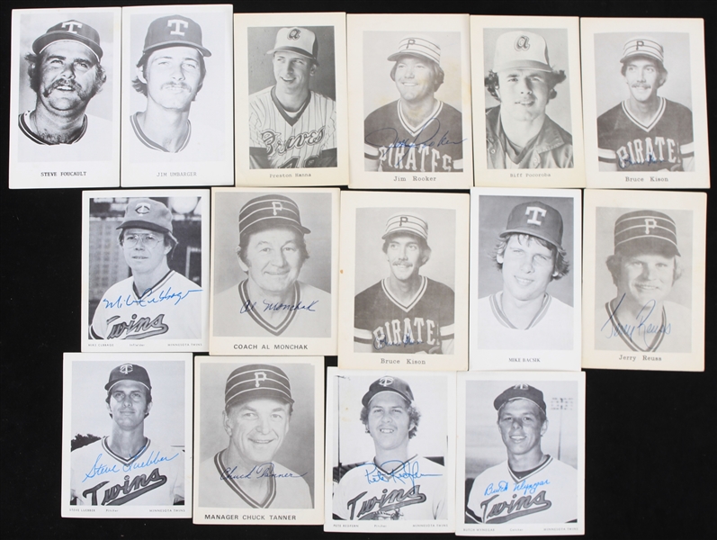 1970s 3x6 and 4x5 Black and White Headshot Photos of Various Baseball Players featuring Jim Umbarger Texas Rangers Jerry Reuss Pittsburgh Pirates Mike Cubbage Minnesota Twins and More (Lot of 15)