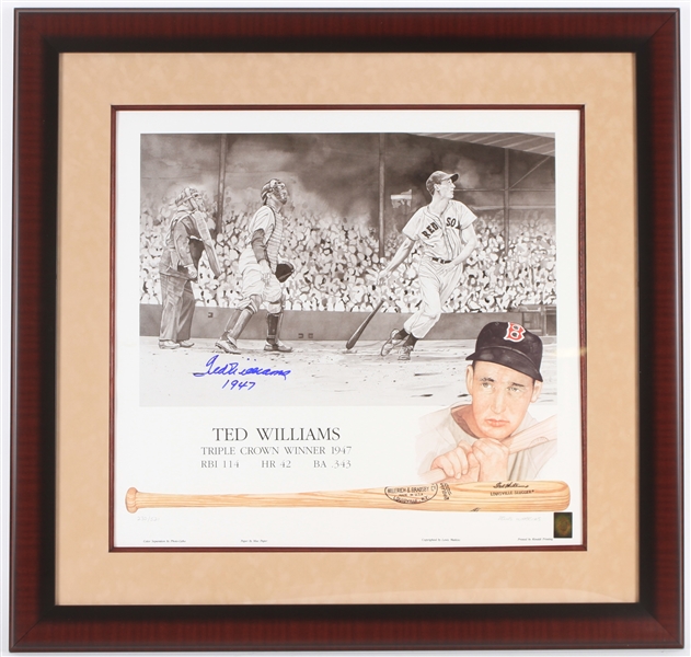 1947 Ted Williams Boston Red Sox Signed Triple Crown Winner 34x36 Framed Lithograph (JSA)