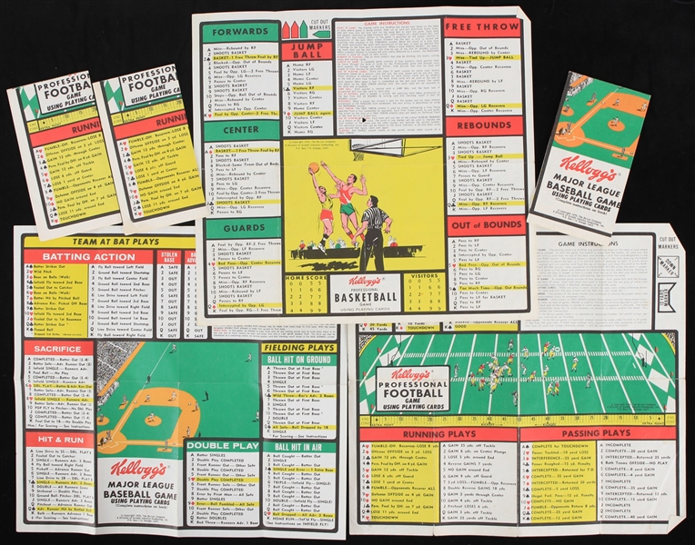 1970 Kelloggs Baseball, Basketball, and Football Card Game Rules and Instructions Sheets (Lot of 6)