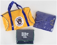 1970s-90s Milwaukee Brewers MIB County Stadium Giveaway Items - Lot of 3 w/ Barrel Man Jacket, Ball in Glove Duffel Bag & Miller Lite Cooler Bag