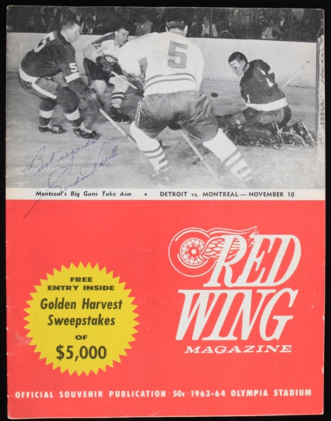 1963-1964 Gordie Howe Detroit Red Wings Autographed Red Wing Magazine (JSA) "Nite Howe broke Rocket Richards Record" 