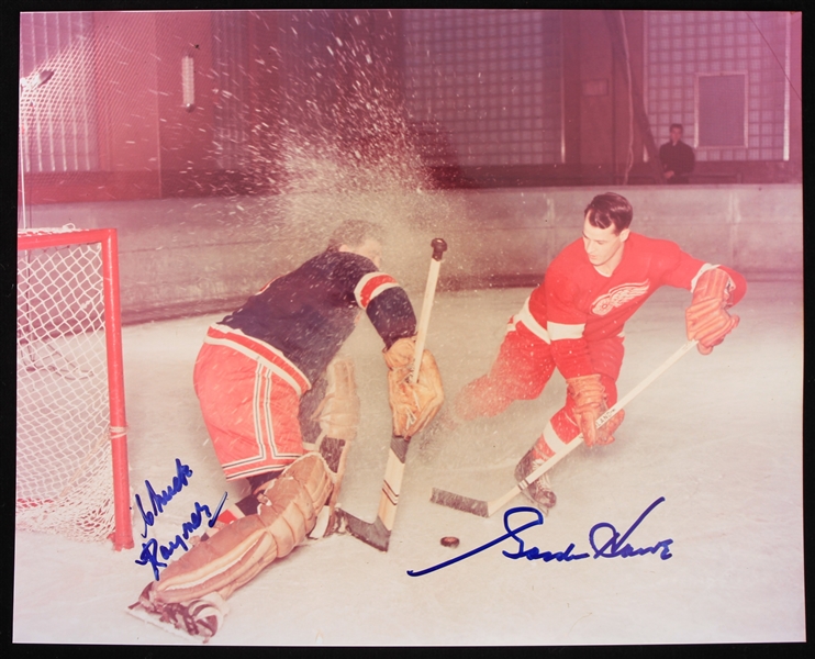 1945-1953 Gordie Howe Detroit Red Wings and Chuck Rayner New York Rangers Autographed 8x10 Color Photo (JSA)