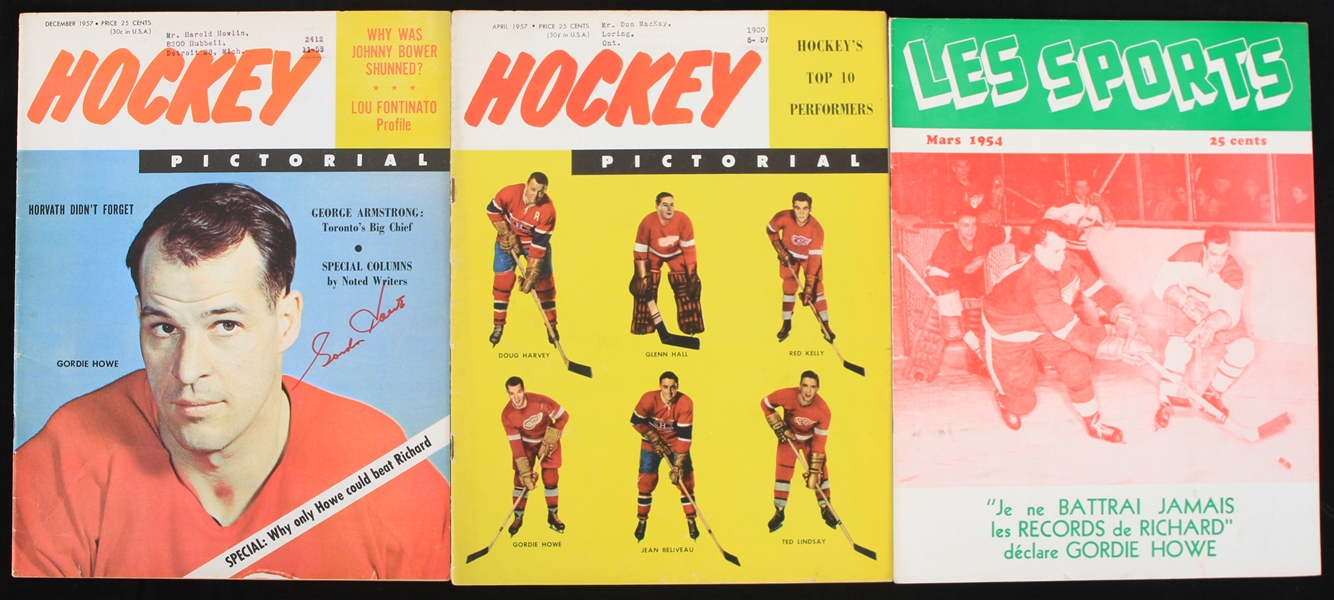 1954-1994 Gordie Howe Detroit Red Wings Signed Pictorial Magazine w/ Les Sports & more (Lot of 7)(JSA)