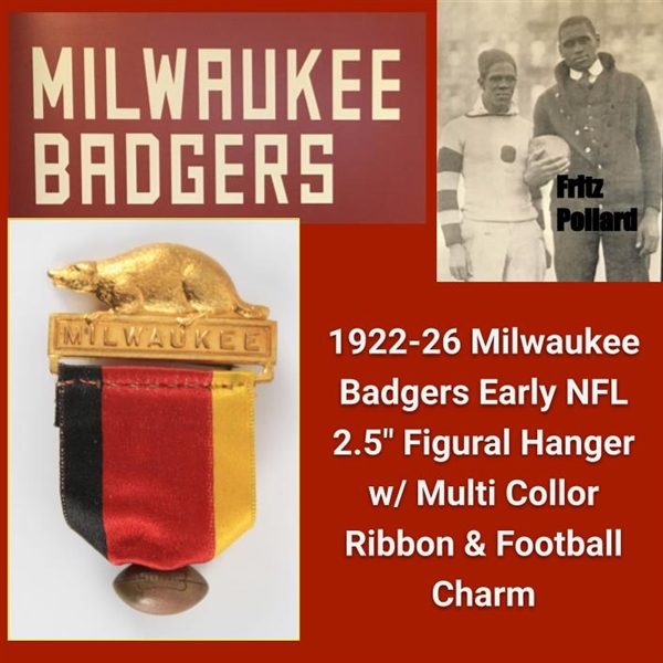 1922-26 Milwaukee Badgers Early NFL 2.5" Figural Hanger w/ Multi Color Ribbon &  Football Charm "Only Known Example, 1:1"