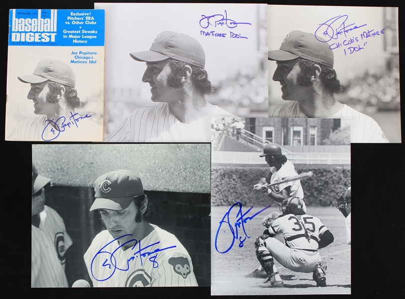 1970s-2000s Joe Pepitone Chicago Cubs Signed Baseball Digest & Photos - Lot of 5 (JSA)