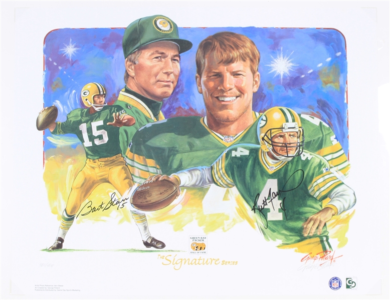 Lot Detail 1996 Bart Starr Brett Favre Green Bay Packers Signed 22 X 28 Packer Hall Of Fame 2045