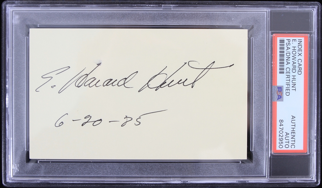 1985 E. Howard Hunt Watergate Participant Signed Index Card (PSA Slabbed Authentic)