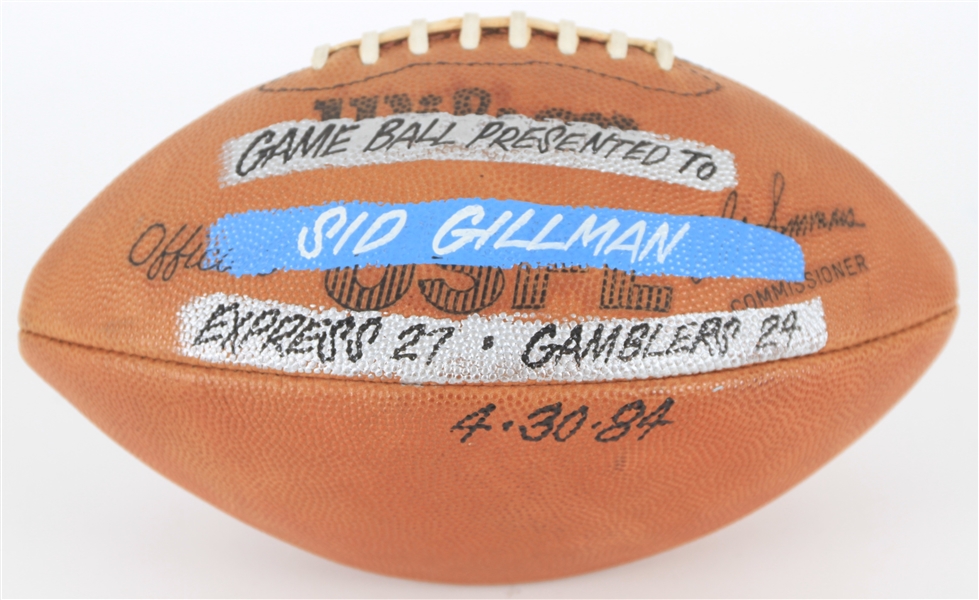 1984 Sid Gillman Los Angeles Express OUSFL Simmons Game Used Presentation Football (MEARS LOA/Gillman Letter)