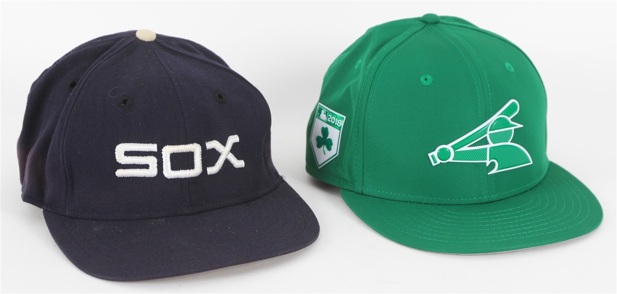 1977-2018 Chicago White Sox Game Worn Caps - Lot of 2 w/ 1977-81 Style and St. Patricks Day Style (MEARS LOA)