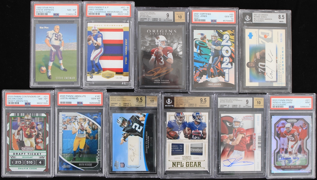 1992-2021 Slabbed Football Trading Card Collection - Lot of 12 w/ Lamar Jackson, Justin Herbert, Dalvin Cook & More