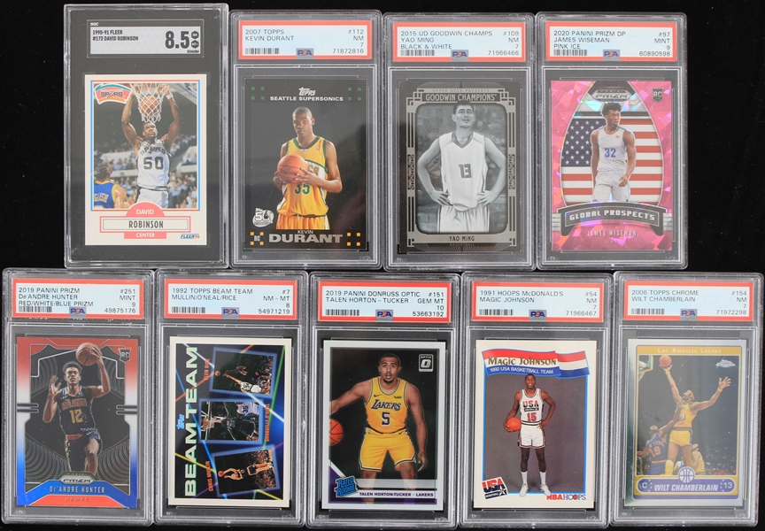 1990-2020 Slabbed Basketball Trading Card Collection - Lot of 9 w/ Magic Johnson, Wilt Chamberlain, David Robinson, Kevin Durant & More 