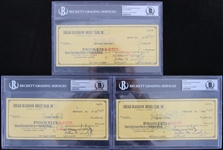 1962 Chicago Blackhawks Signed Checks - Lot of 3 w/ Pierre Pilote, Elmer Vasko, Ken Wharram, William Wirtz & Arthur Wirtz (Beckett Slabbed)  