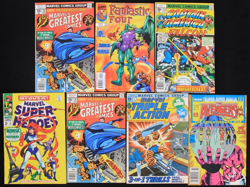 1960s-90s Marvel Comic Book Collection - Lot of 7 w/ Marvel Super Heroes, Captain America, The Avengers, Fantastic Four & More