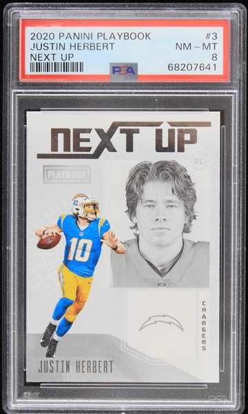 2020 Justin Herbert Los Angeles Chargers Panini Playbook Trading Card #3 Graded NM-MT 8 (PSA Slabbed)