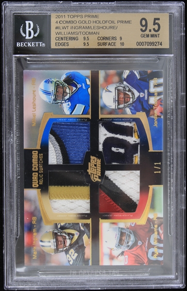 2011 Mark Ingram New Orleans Saints Mikel Leshoure Detroit Lions Ryan Williams Arizona Cardinals and Jordan Todman San Diego Chargers Topps Quad Combo Relic Card 1/1 (Beckett Slabbed)