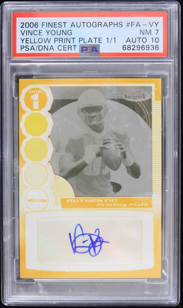 2006 Vince Young Tennesse Titans Topps Finest Autographed Yellow Printing Plate 1/1 Graded NM-7 Autograph 10 (PSA Slabbed)