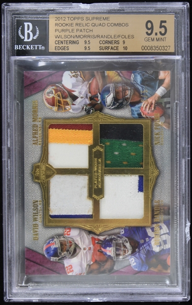 2012 David Wilson New York Giants Alfred Morris Washington Redskins Rueben Randle New York Giants Nick Foles Philadelphia Eagles Topps Rookie Quad Combo Relic Card Graded Gem Mint 9.5 (Beckett...