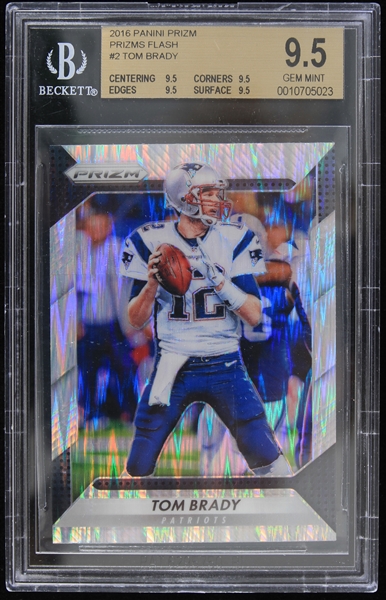 2016 Tom Brady New England Patroits Panini Prizm Trading Card #2 Graded GEM Mint 9.5 (Beckett Slabbed)