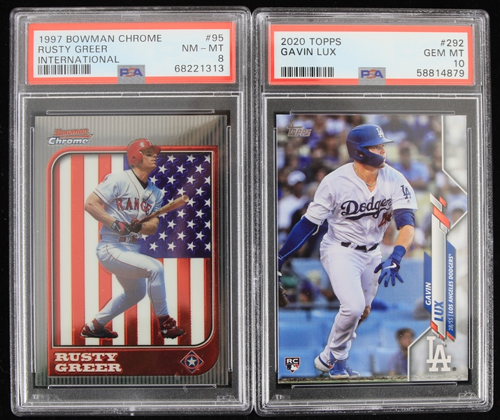 1997-2020 Rusty Greer Texas Rangers and Gavin Lux Los Angeles Dodgers Graded Trading Cards (PSA Slabbed) (Lot of 2)