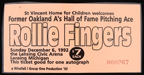 1992 Rollie Fingers Oakland Athletics Signed OAL Brown Baseball (JSA)