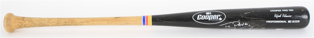 1989-93 Rafael Palmeiro Texas Rangers Signed Cooper Professional Model Game Used Bat (MEARS LOA/JSA)