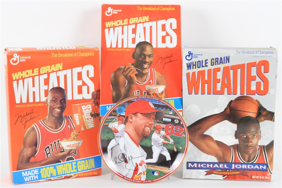 1990s Michael Jordan Wheaties Boxes w/ Mark McGwire Plate (Lot of 4)