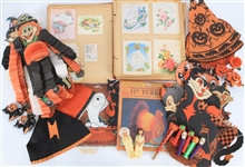 1930s-1960s Halloween & Thanksgiving Papier Mache Decorations, Scrapbook Album and more (Lot of 25+)