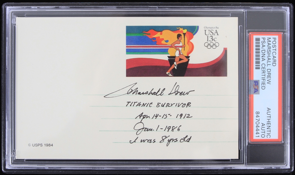 1986 Marshall Drew Titanic Survivor Signed Postcard (PSA Slabbed Authentic)