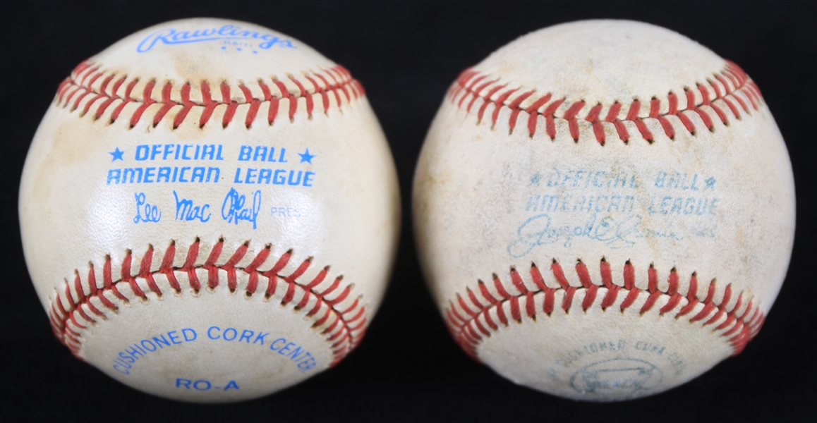 1970-83 Milwaukee Brewers County Stadium OAL Cronin/MacPhail Game Used Baseballs - Lot of 2 (MEARS LOA)