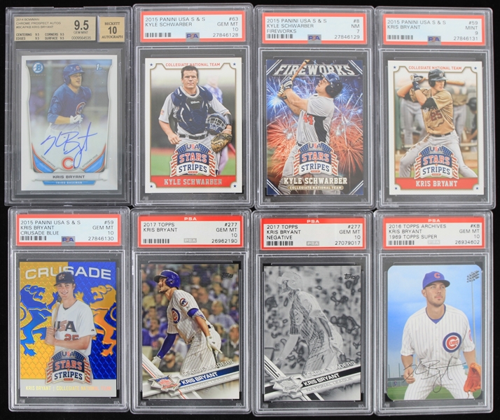 2014-17 Kris Bryant Kyle Schwarber Chicago Cubs Slabbed Baseball Trading Cards - Lot of 8 w/ 1 Auto