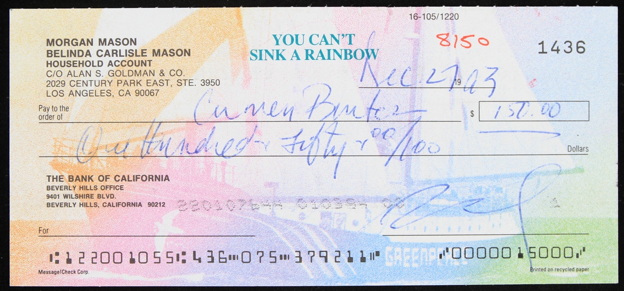 1993 Belinda Carlisle Signed Check (PSA)