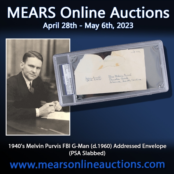1940s Melvin Purvis FBI G-Man (d.1960) Addressed Envelope (PSA Slabbed)