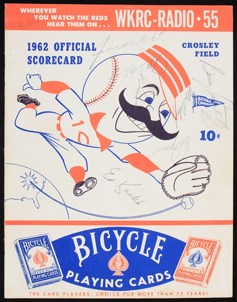 1962 Chicago Cubs and Cincinnati Reds Multi-Signed Scorecard Featuring Ken Hubbs, Barney Schultz & more (PSA/DNA)