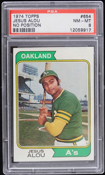 1974 Jesus Alou Oakland Athletics Topps Trading Card #654 Graded NM-MT 8 (PSA Slabbed)