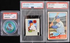 1965-1971 Ron Santo Chicago Cubs Topps Trading Card Topps Decal and Topps Coin (PSA Slabbed) (Lot of 3)