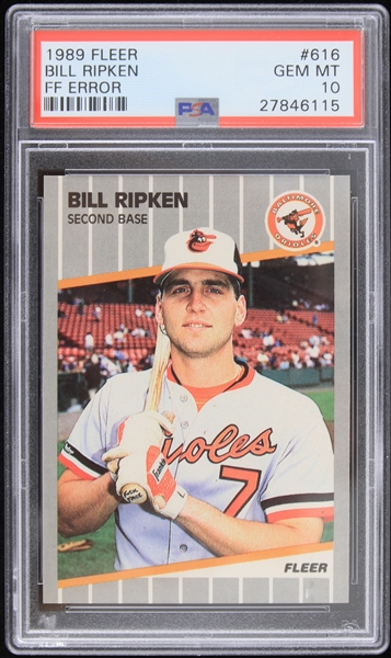 1989 Billy Ripken Baltimore Orioles Fleer Trading Card #616 FF Error Graded GEM MT 10 (PSA Slabbed)